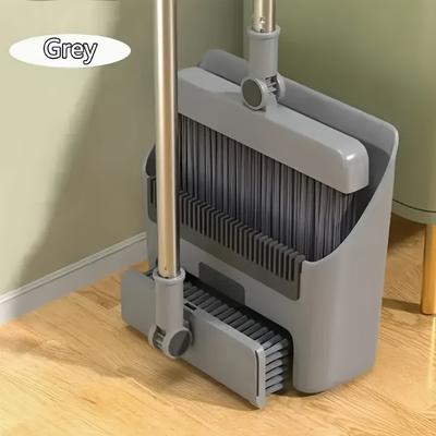 TEMU 3-in-1 Folding Broom And Dustpan Set, Flagless Feather Duster With Multi-surface Cleaning Kit For Living Room, Bedroom, Bathroom, Carpets & Hard Floors, Durable Plastic For Home And Dorm Use Image