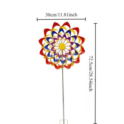 TEMU Rainbow Metal Wrought Iron Windmill Outdoor Garden Decor Rotating Spinner For Lawn And Yard Decoration Image