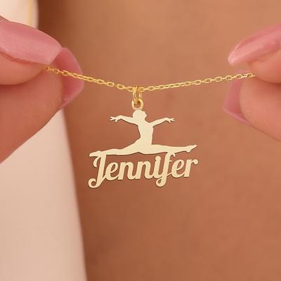 TEMU Elegant Stainless Steel Ballet Dancer Pendant Necklace, Customizable Name Jewelry For Women, Simple Artistic Gymnastics Charm, Accessory, Fashion Image