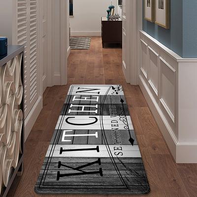 TEMU Premium Absorbent Kitchen Rug - Non-slip, Durable Floor Mat, Machine Washable, Polyester, Anti-fatigue Sponge Padding For Laundry, Hallway, And Living Room Decor Image