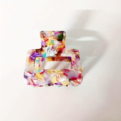 TEMU 1pc Stylish Small Acrylic Hair Claw Clip - Colorful Mixed Design With Floral & Glitter Patterns, Secure Ponytail Holder For Women, Valentine’s Day Or Everyday Use Image