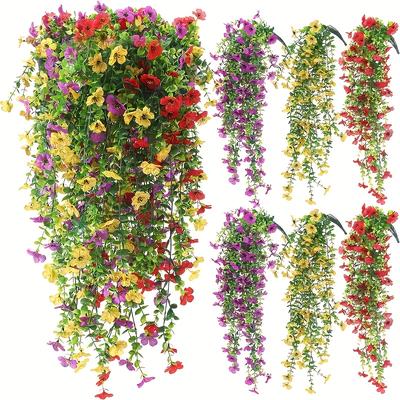 TEMU 6pcs Vibrant Artificial Hanging Flower Set - Uv-resistant Fabric Foliage With Colorful Flowers For Porch, Patio, Indoor Decor & Wedding Accents (mixed Colors), Artificial Outdoor Flowers Image