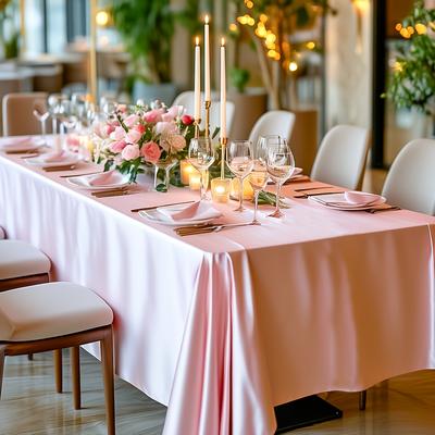 TEMU 1pc Elegant Pink Satin Tablecloth - Romantic Polyester Rectangular Cover For Valentine's Day, Weddings, Holidays, Birthdays, And Banquet Receptions, A And Sophisticated , Wedding Decorations Image