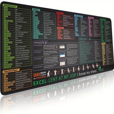 TEMU Xxl Excel Shortcut Keyboard Mouse Pad 35.43x15.75 Inches - Extended Gaming & Office Electronic Spreadsheet Mat With Non-slip Stitched Edges, Rubber Material Image