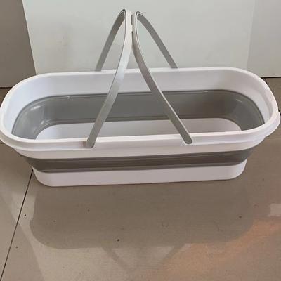 TEMU 1pc Extra Large Gray Portable Foldable Silicone Bucket - Durable Handheld Container For Pet Bathing, Car Washing, Home Cleaning - Indoor/outdoor Use, Bucket For Bath Image