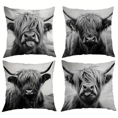 TEMU 4pcs, Gothic Style Dark Animal Pattern Decorative Pillow Cover, Zipper Closure Cushion Cover, Machine Washable, Suitable For Living Room Sofa Bed Bedroom, Room Decoration, No Pillow Core, 3 Sizes Image