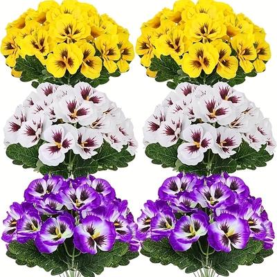 TEMU 3 Bundles Artificial Pansy Flowers Outdoor/indoor - Realistic Plastic For Garden, Flower Beds, Home Decor - Weather-resistant, No Maintenance, White/purple/yellow, Artificial Flowers Image