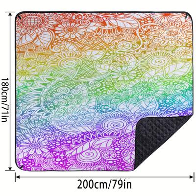 TEMU 1pc Gradient Color Floral Outdoor Mat, Technically Foldable Camping Grass Mat With Tear-resistant Bottom, Non-sand Sticky, Machine Washable And Odorless, Suitable For Family Gatherings Image