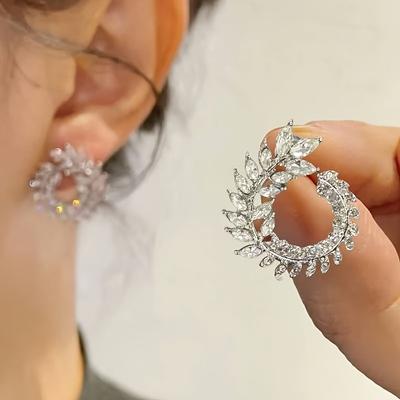 TEMU A Pair Of Versatile High-end Synthetic Cubic Synthetic Zirconia Round Earrings, Exquisite And Water , Unique And Suitable For Women' Parties, Wedding Gifts, Bridal Season Earrings. Image