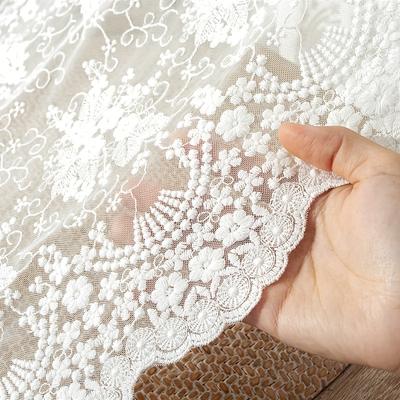 TEMU 1 Yard White Embroidered Floral Lace Trim Fabric, 40cm Wide - Intricate Pearl & For Accessories, Crafts & Handmade Decorations, Lace Fabric Image