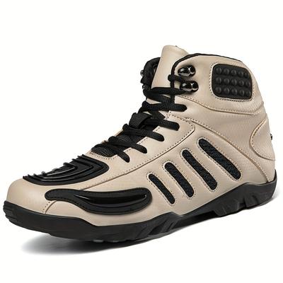 TEMU Plus Size Men's Trendy Color Block High Top Motorbike Shoes, Comfy Non Slip Durable Rubber Sole Casual Riding Shoes For Men's Outdoor Activities Image