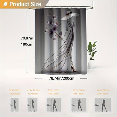 TEMU 1pc Fashionable Women's Pattern Shower Curtain, Bathroom Decor Home Decoration With Free Hooks, Machine Washable, Polyester Fabric Image