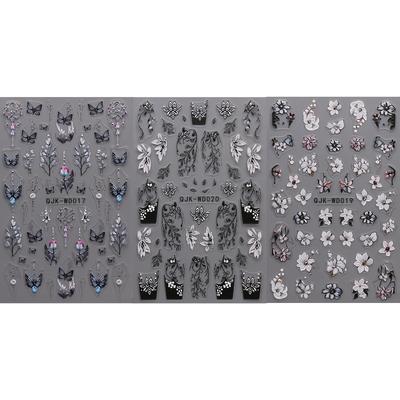 TEMU 3pcs 5d & Floral Nail Stickers - Self-adhesive, Glossy Finish, Single Use, Nail Art Decor For Women And Girls, Nail Art Accessories | Floral | Selfadhesive Stickers, Nail Decorations Image