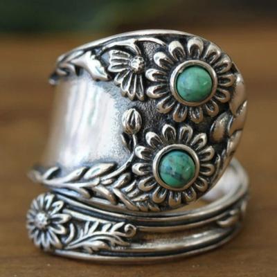 TEMU Vintage Ring With 925 Silver And Turquoise Mosaic, , For And Gift-, Fits All Image