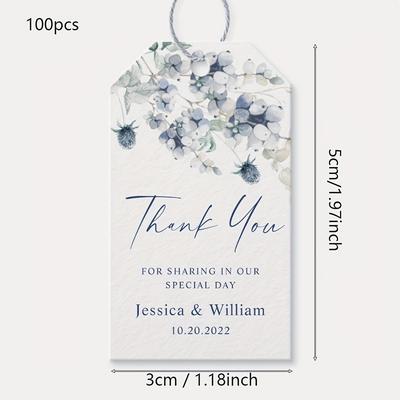TEMU 100pcs Elegant Emerald Greenery Wedding Favor Tags - Customizable Thank You Gift Tags For Weddings, Birthdays & Bridal Showers Image