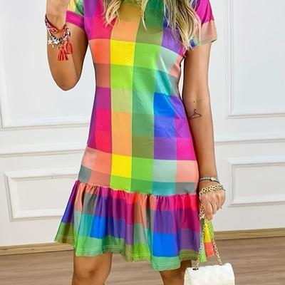 TEMU Summer Women's Clothing, Stylish Rainbow Print, Versatile Vacation Dress For Women. Image