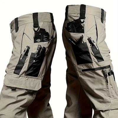 TEMU Men's Casual Tactical Cargo Pants, Durable Polyester Welded Multi-pocket Men's Workwear, Suitable For Outdoor Hiking, , Fishing, Climbing, Machine Washable Image
