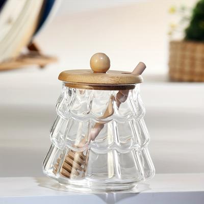 TEMU Large Capacity Transparent Glass Honey Jar With Wooden Lid And Stirring Spoon – Honey, Syrups, And Kitchen Storage – And Easy-to- Image