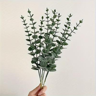 TEMU 24 Pack Artificial Eucalyptus Branches, Greenery Leaves For Wedding Centerpieces, Floral Arrangements, And Rustic Home Decor, Plastic Eucalyptus Stems With Lifelike Leaves Image