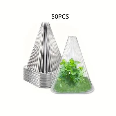 TEMU 50/100pcs Reusable Transparent Plastic Plant Protector Cones - Vertical For Light & Support, Frost & Bird Protection, Ideal For Seedlings And , Plant Growth Support | | Clear Material Image