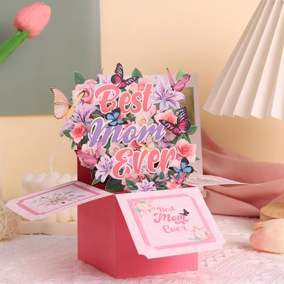 "TEMU 1pc Day Pop-up Flower Box With Elegant Envelope – "" Ever"" , Gift For Mom, Flowers, Mother’s Day Celebrations, Mothers Day Gifts For Mom"