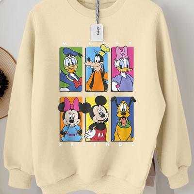 TEMU Women's & Colorful Character Grid Print Sweatshirt - Soft Long Sleeve Round Neck Casual Pullover, , Machine Washable, Comfortable Clothing, Whimsical Design, Quality Casualwear Image