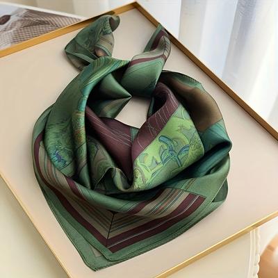 TEMU Printed Square Scarf, Thin Satin Neckerchief, Women's Professional Decorative Small Square Scarf Image