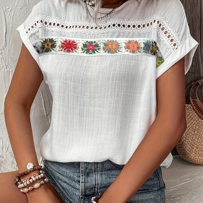 TEMU Summer Shirt With Round Neck And Batwing Sleeves Image