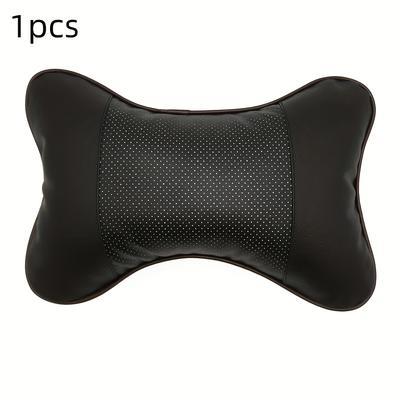 TEMU Pu Leather & Mesh Car Headrest Neck Support Pillow – Soft, Comfortable Seat Cushion With Textured Ribbed Design For In Cars, Car Headrest Pillow Image