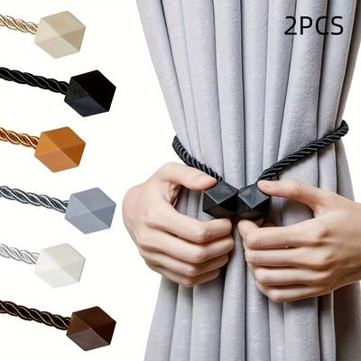 TEMU 2pcs Modern Magnetic Curtain Tiebacks - Stylish Twisted With Strong Magnets, Hexagonal Beads & Decorative Elements, Living Room, Office, And Home Decor, Curtain Accessories Image