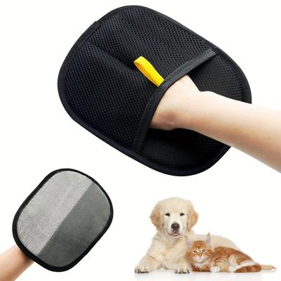 TEMU 1pc Pet Hair Removal Glove - Dual-sided Nylon Brush For Cats And Dogs, Black & Gray Mesh Design, Gentle Deshedding Tool For Long & Short Hair Breeds, Detangling Hair Brush Image