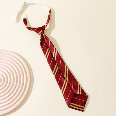 TEMU Elegant Arrow-shaped Tie For Women - Stylish Red And Golden Striped Design, School Uniforms, Casual Attire, And Parties, School Uniform Accessory| Tie|woven Texture Image