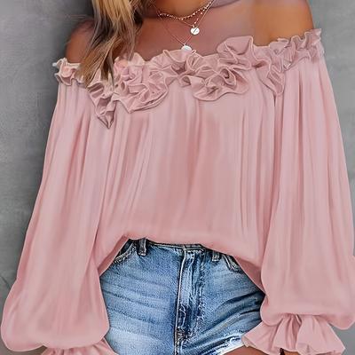 TEMU Spring/summer New Product Elegant Temperament Single-breasted Plain Color Long Sleeve Top Casual Off-shoulder Loose Lantern Sleeves Long Sleeve Top Image
