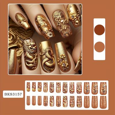 TEMU 24pcs Luxurious & Long Square Press-on Nails - Sparkling Metallic Finish With Jelly Glue & Nail File Included Image