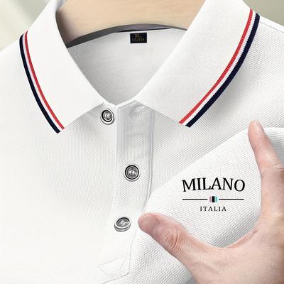 TEMU Obm Men's Print Golf Shirt, Short Sleeve Lapel Collar Business Casual Top, Suitable For Summer Image