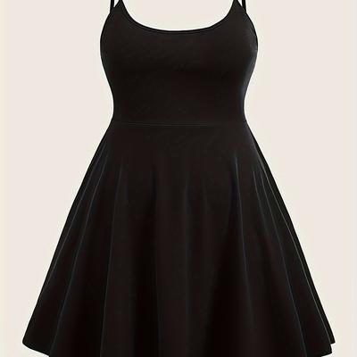 TEMU Plus Size Solid Color Spaghetti Strap Dress, Elegant Sleeveless Cami Dress For Summer, Women's Plus Size Clothing Image