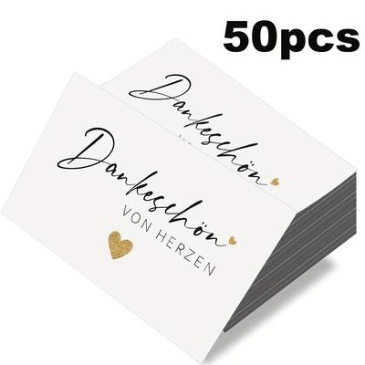 TEMU 50pcs German Small Thank You Cards Suitable For Birthday Party Gifts, Wedding Favors, Small Business Supplies, Online Store Packaging Inserts Fits 3.5 X 2.1 Inches Image