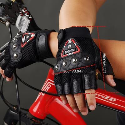 TEMU Men's Outdoor Cycling Sports Gloves - Half-finger Design, Acrylic Blend, Adjustable Hook-and-loop Closure, Textured Grip For Control , Ideal For Fitness And Biking, Cycling Accessories Image