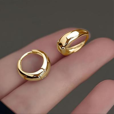 TEMU Pair Of Elegant Golden-tone Hoop Earrings - Vintage Design, & Parties, Ideal Gift For Women, Cute Earrings Image