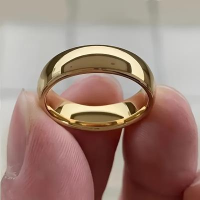 TEMU 1pc Classic Band Ring - 6mm Curved Steel, 24k Gold Plated, Elegant Design For & Image
