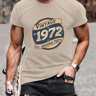 TEMU Plus Size Men's Summer T-shirt, Vintage 1972 Graphic Print Short Sleeve Tees, Trendy Casual Tops For Daily Life, Big & Tall Image