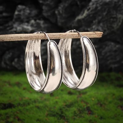 TEMU 2pcs Elegant Large Circle Hoop Earrings For Men And Women, Stylish Bohemian Vintage Copper Jewelry For And Parties, Accessories|textured Finish Jewelry| Design Image