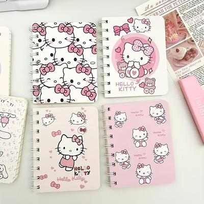 TEMU 4pcs Hello Kitty Spiral Notebooks - Cute Cartoon-themed Journals With Pink Covers, Designs, And Lined Pages For School Or Office, Cute Notebook Image