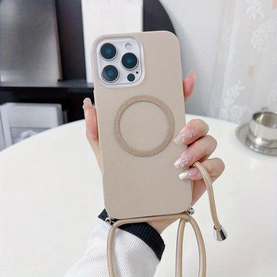 TEMU Warm Color Glitter Magnetic + Braided Crossbody Hanging Rope Mobile Phone Case For Iphone 13 Pro Max Full Cover Anti-fall Protective Case Image