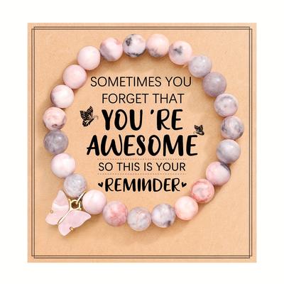TEMU Butterfly Bracelet Pink Purple Rhinestones Butterfly Pendant For Daughter Granddaughter Mom Girlfriend Birthday Gift Graduation Season Starting School Holiday Jewelry Gift You You're Awesome Image