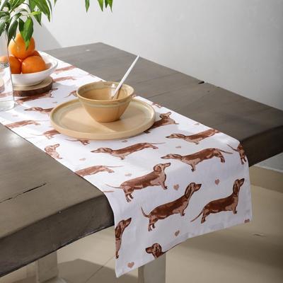 TEMU 1pc Premium Table Runner - Cute Dachshund Dog Pattern With Brown & , 100% Polyester Machine-washable Kitchen & Dining Decor For Pet Lovers Image