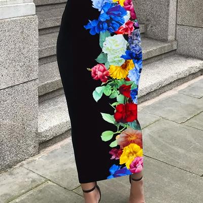 TEMU Chic Floral Print High-waist Midi Skirt For Women - Day, Image