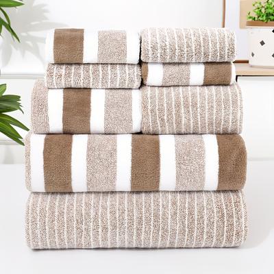 TEMU 8pcs Luxury Towel Set - Ultra Soft, Quick-dry Microfiber, Striped Design In & White, Includes 2 Towels, 2 Hand Towels, 4 Washcloths, Modern Home Decor, Hand Towels For Rooms Image