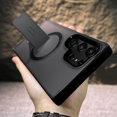 TEMU Luxury With Stand Matte Magnetic Wireless Charging Anti-slip Case For Galaxy S23 S24 S25 Shockproof Soft Bumper Metal Camera Protective Cover Image