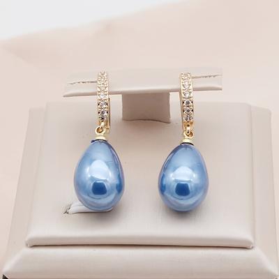 TEMU Elegant Drop-shaped Pearl Dangle Earrings For Women, Cubic Zirconia Inlay, Copper - 1 Pair, , Synthetic Zirconia Image